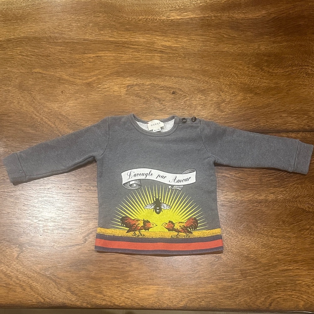 Gucci Kids Gray Long Sleeve Tee with Yellow & Orange Graphic